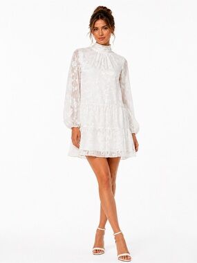 Badgley Mischka Ansley Mock Neck Bow Back Dress White Floral Size 4 NWT
